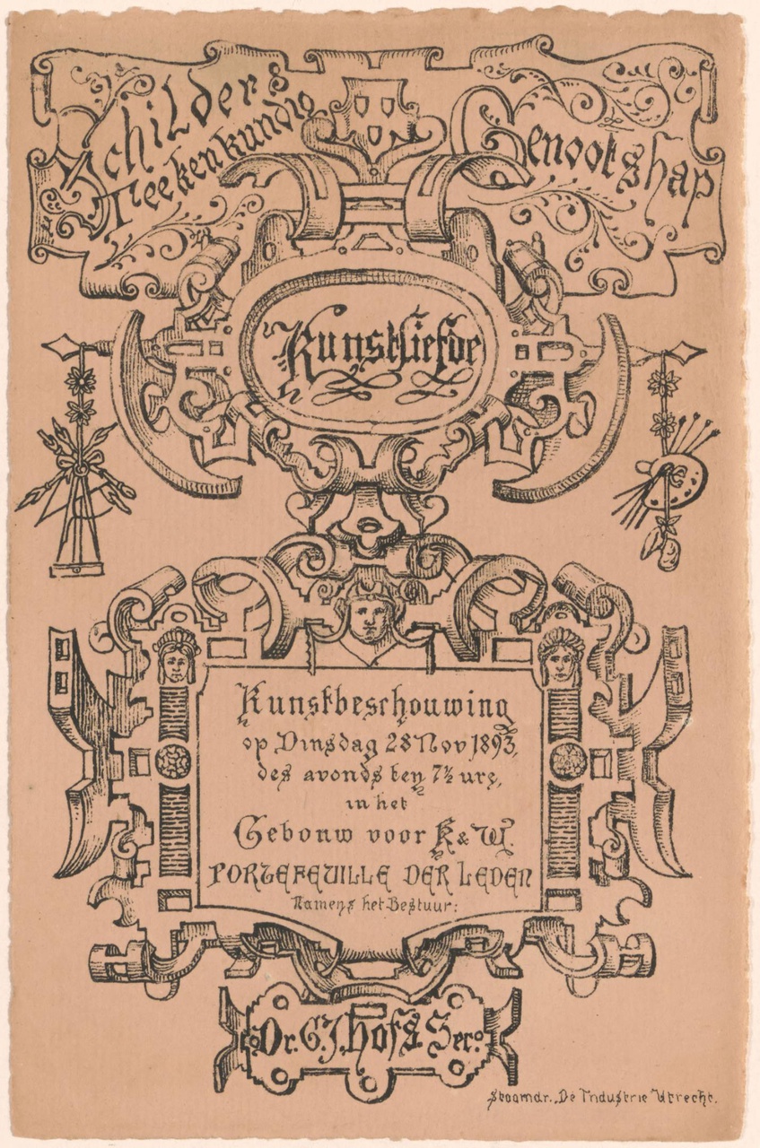 Convocatie van Genootschap Kunstliefde voor een kunstbeschouwing op 28 november 1893