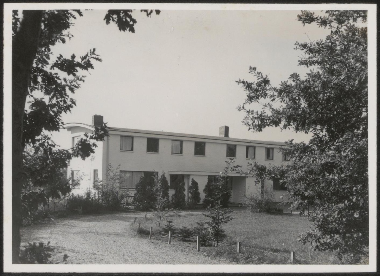 Afbeelding van woning v.Ommeren, 1949, noordkant van begroeide oprijlaan