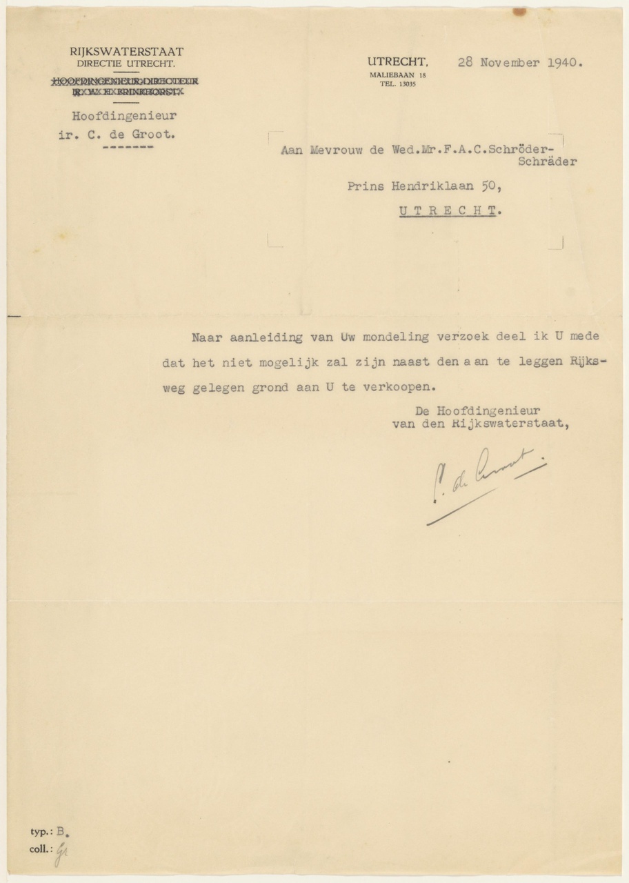 Brief van C. de Groot aan T. Schröder