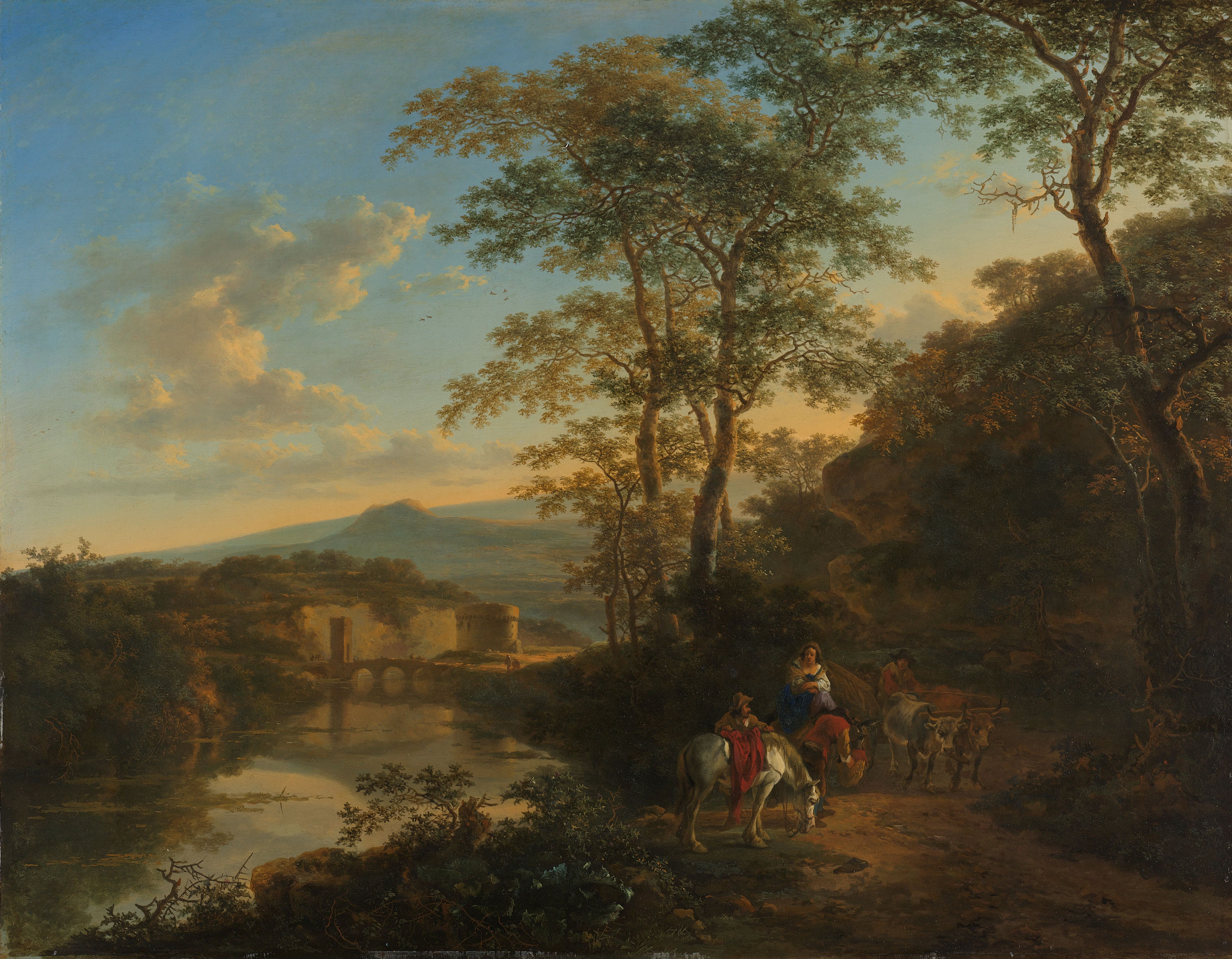 Schilderij van Jan Both, Italiaans landschap met de Ponte Licana over de Aniene rivier, ca. 1650-52.