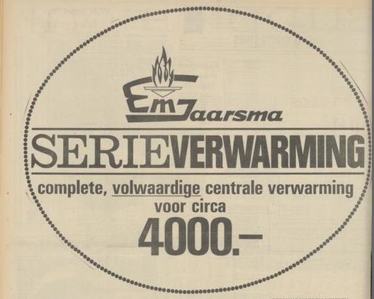 Een advertentie voor Jaarsma’s centrale verwarmingssysteem in Het Parool, 31-12-1966.